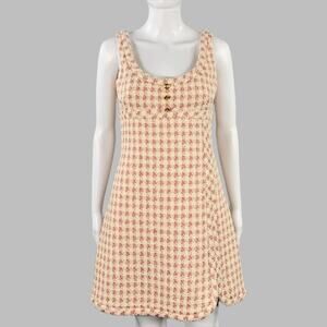 GIAMBATTISTA VALLI Size 4 Cream Pink Cotton Blend Houndstooth A-Line Dress